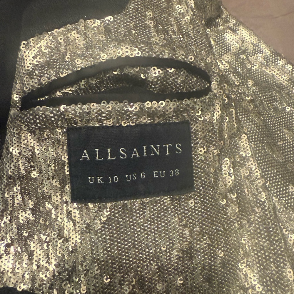 All Saints Leigh Metallic Silver Sequin Blazer Size 6/Small MSRP $498 - Picture 5 of 10
